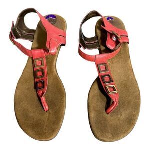 Aerosoles Watch Chlock Women's T-Strap Sandals Coral Pink Geometric Size 8.5